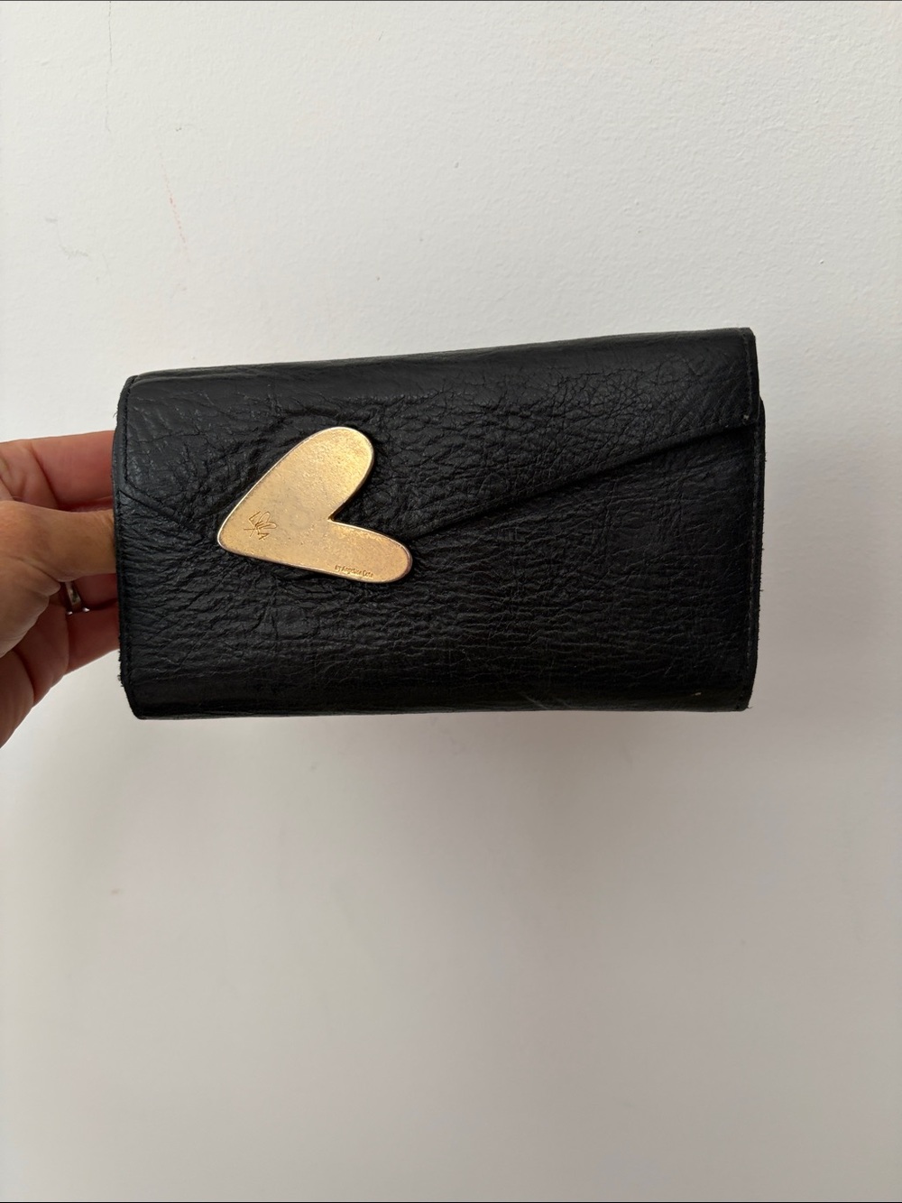 Vintage Lula Black Leather Wallet with Gold Heart Accent